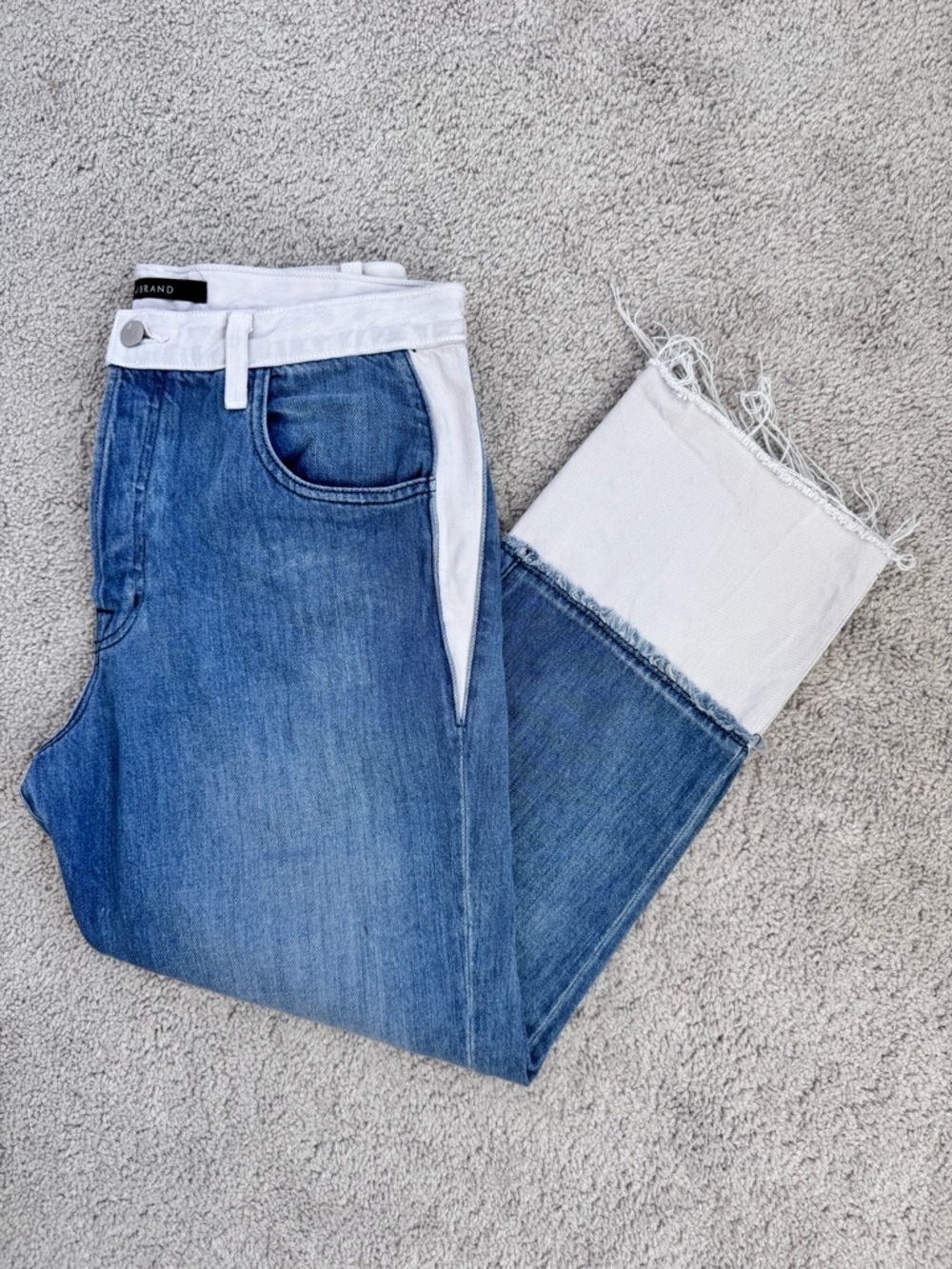 J Brand Wynne Colorblock Straight Leg Jeans Blue White Size 30